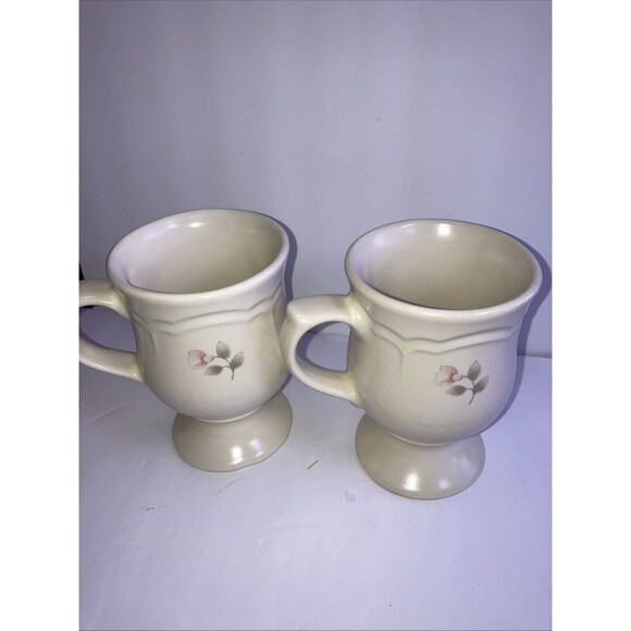 Set of 2 Vintage Pfaltzgraff Footed Pedestal 7” Coffee Mugs Tea Rose Cottagecore - Picture 4 of 6